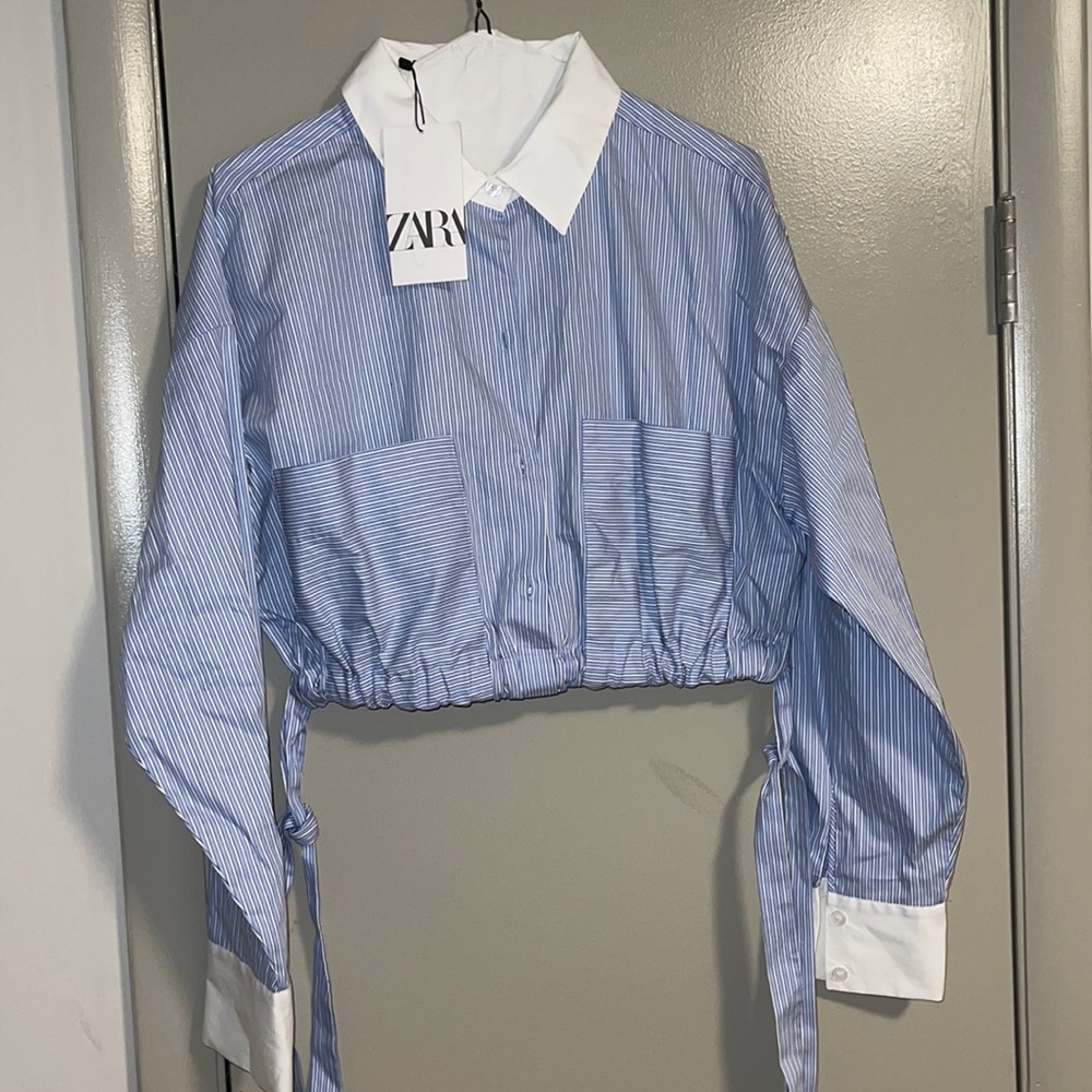ZARA Cropped pinstripe collar shirt